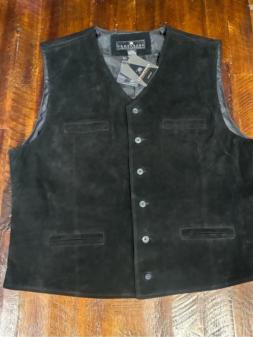 New Consensus black suede vest XL